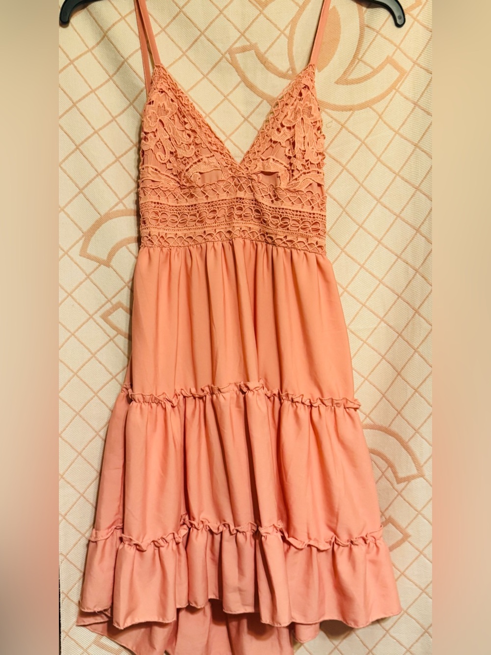 Lace-Detail Spaghetti Strap Summer Dress in Coral